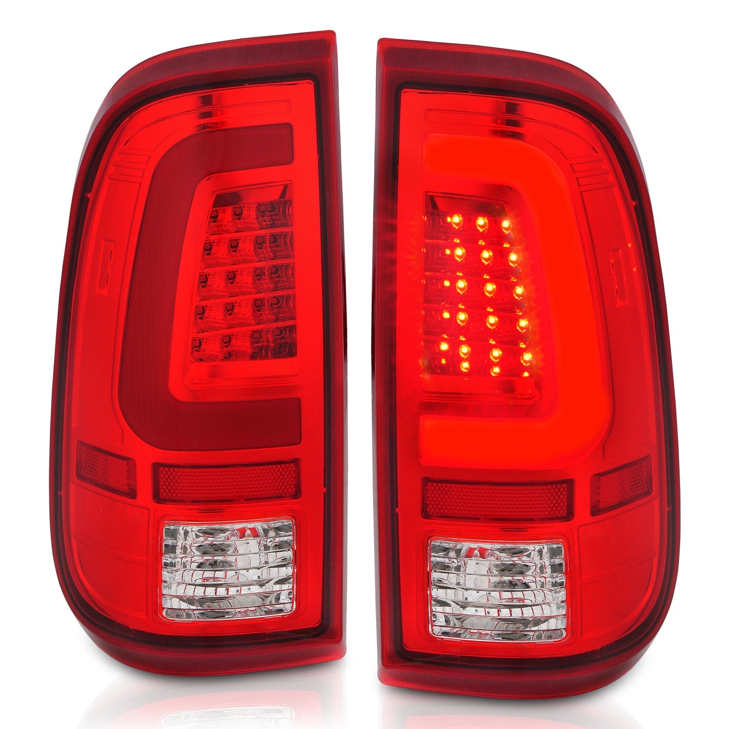 FORD F-250/F-350/F-450/F-550 SUPER DUTY 08-16 LED C BAR TAIL LIGHTS CHROME RED/CLEAR LENS