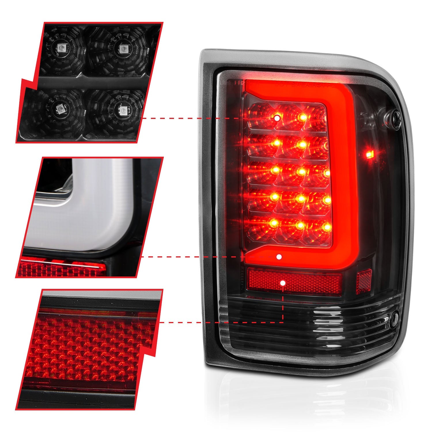 FORD RANGER 93-97 LED C BAR TAIL LIGHTS BLACK CLEAR LENS