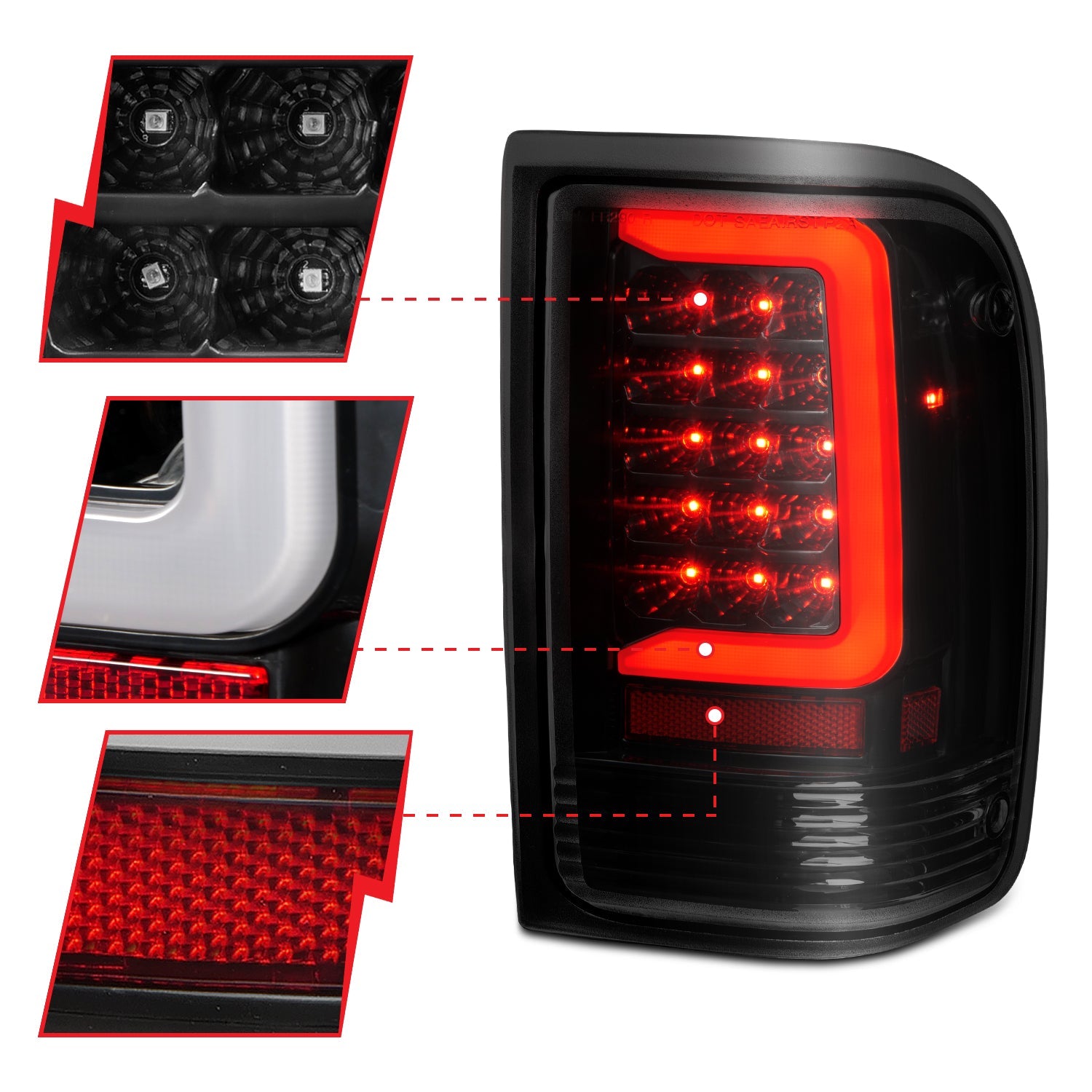 FORD RANGER 93-97 LED C BAR TAIL LIGHTS BLACK SMOKE LENS