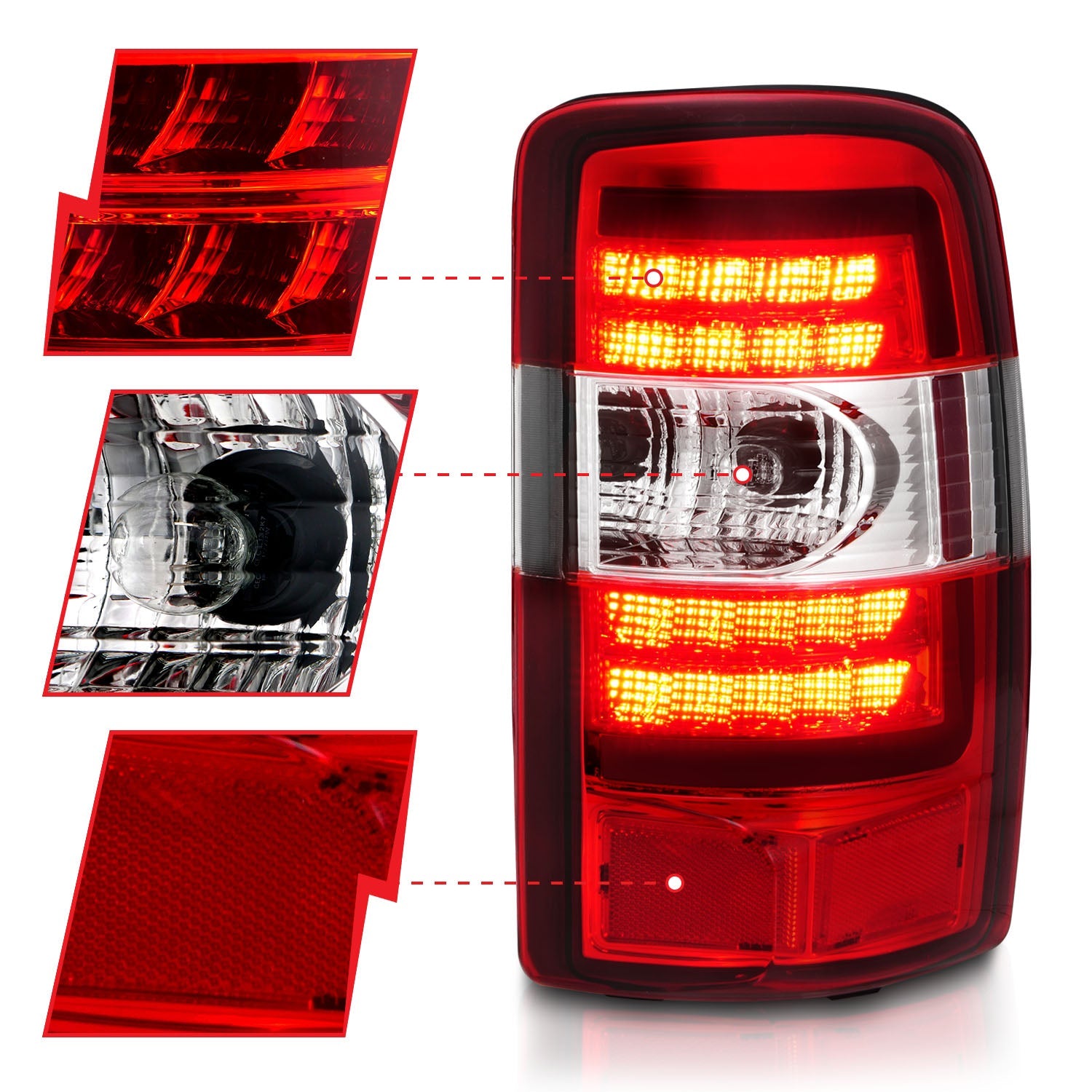 CHEVY TAHOE/SUBURBAN / GMC YUKON/XL/DENALI 00-06 LED TAIL LIGHTS CHROME RED/CLEAR LENS