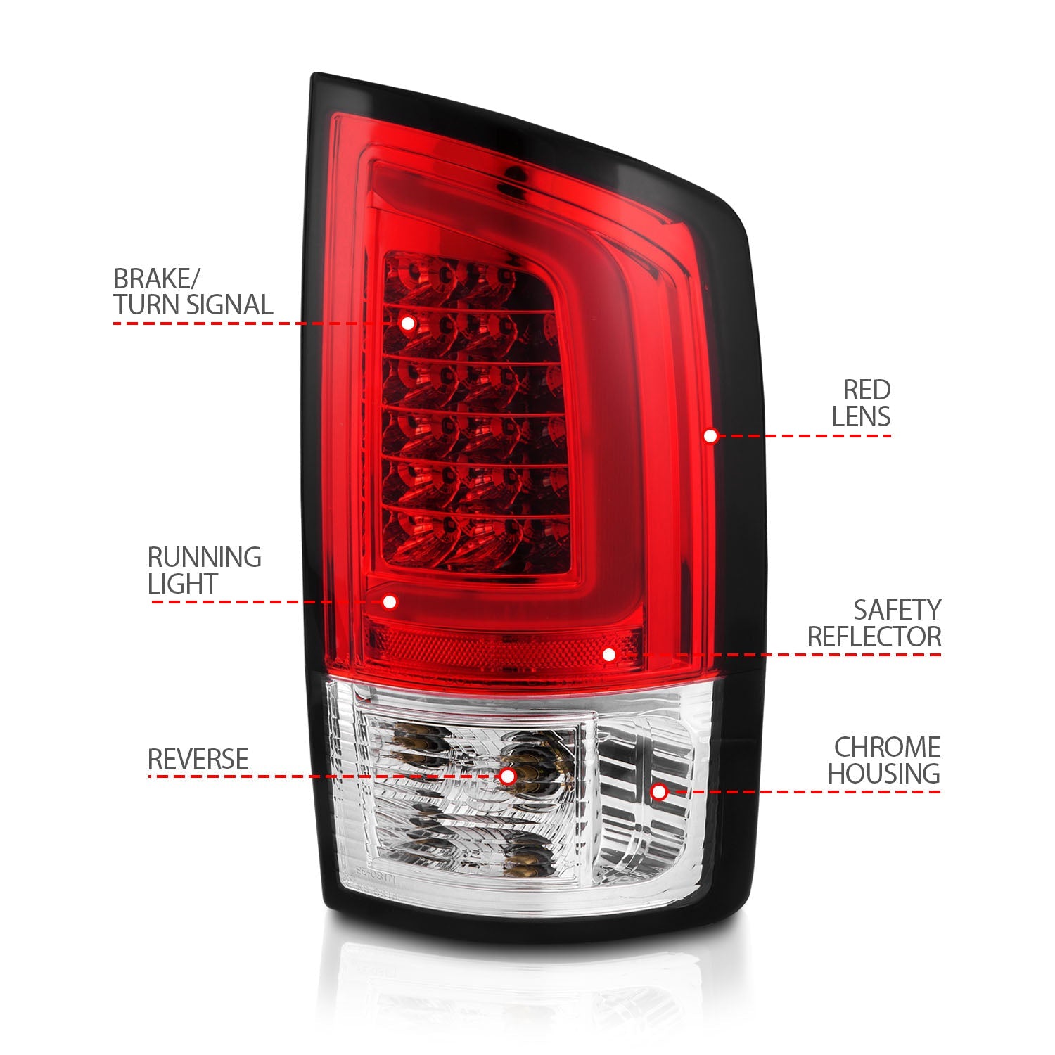 DODGE RAM 1500 02-06 / RAM 2500/3500 03-06 LED C BAR TAIL LIGHTS CHROME RED/CLEAR LENS