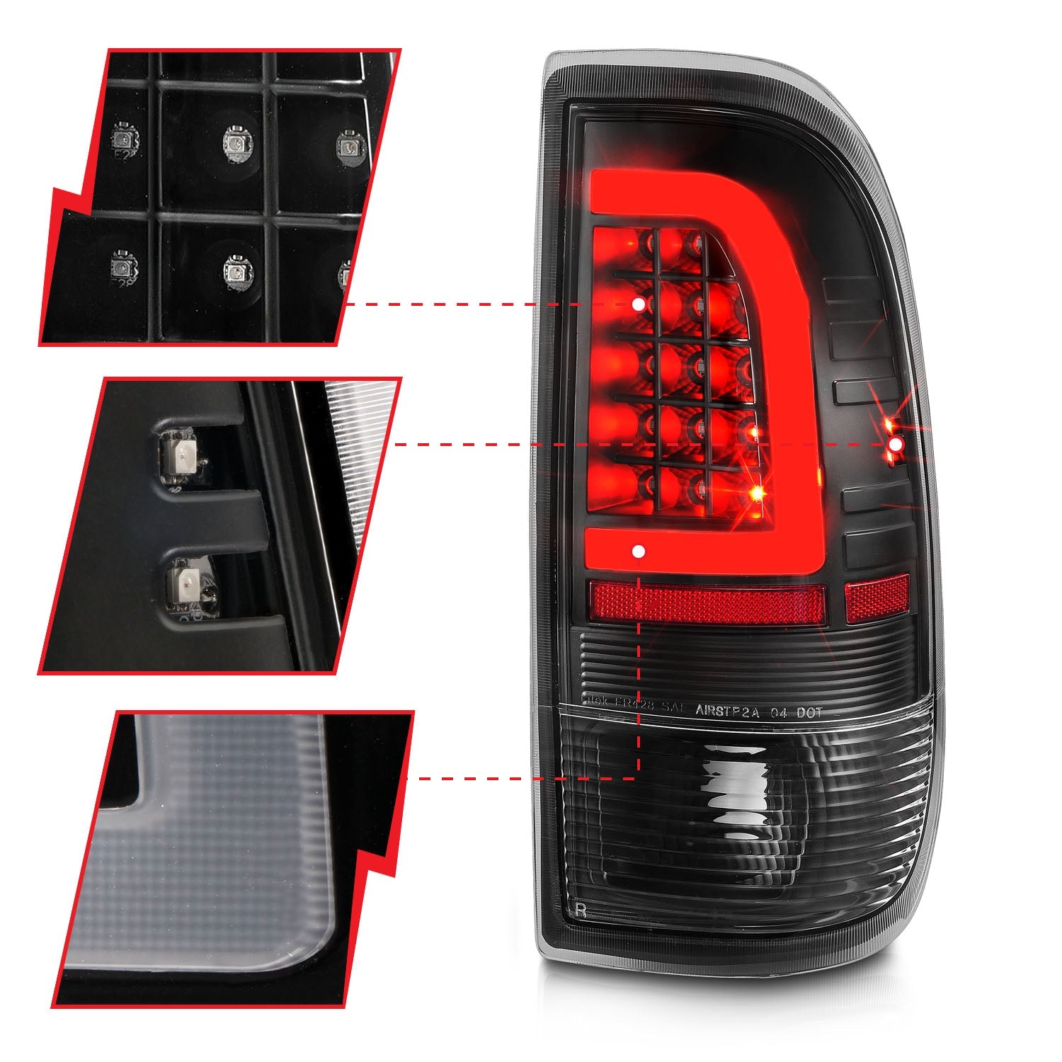 FORD F-150/250 97-03 LIGHTDUTY / F-250/F-350 SUPERDUTY 99-07 LED C BAR TAIL LIGHTS BLACK CLEAR LENS