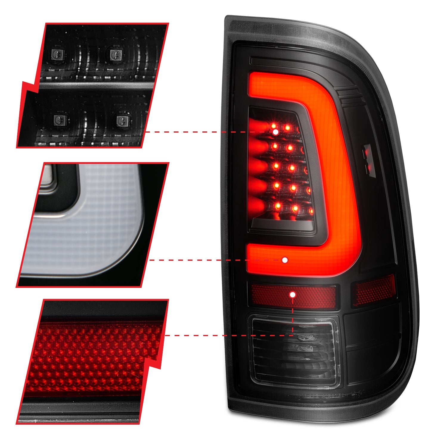 FORD F-250/350/450 SUPER DUTY 08-16 LED C BAR TAIL LIGHTS BLACK SMOKE LENS