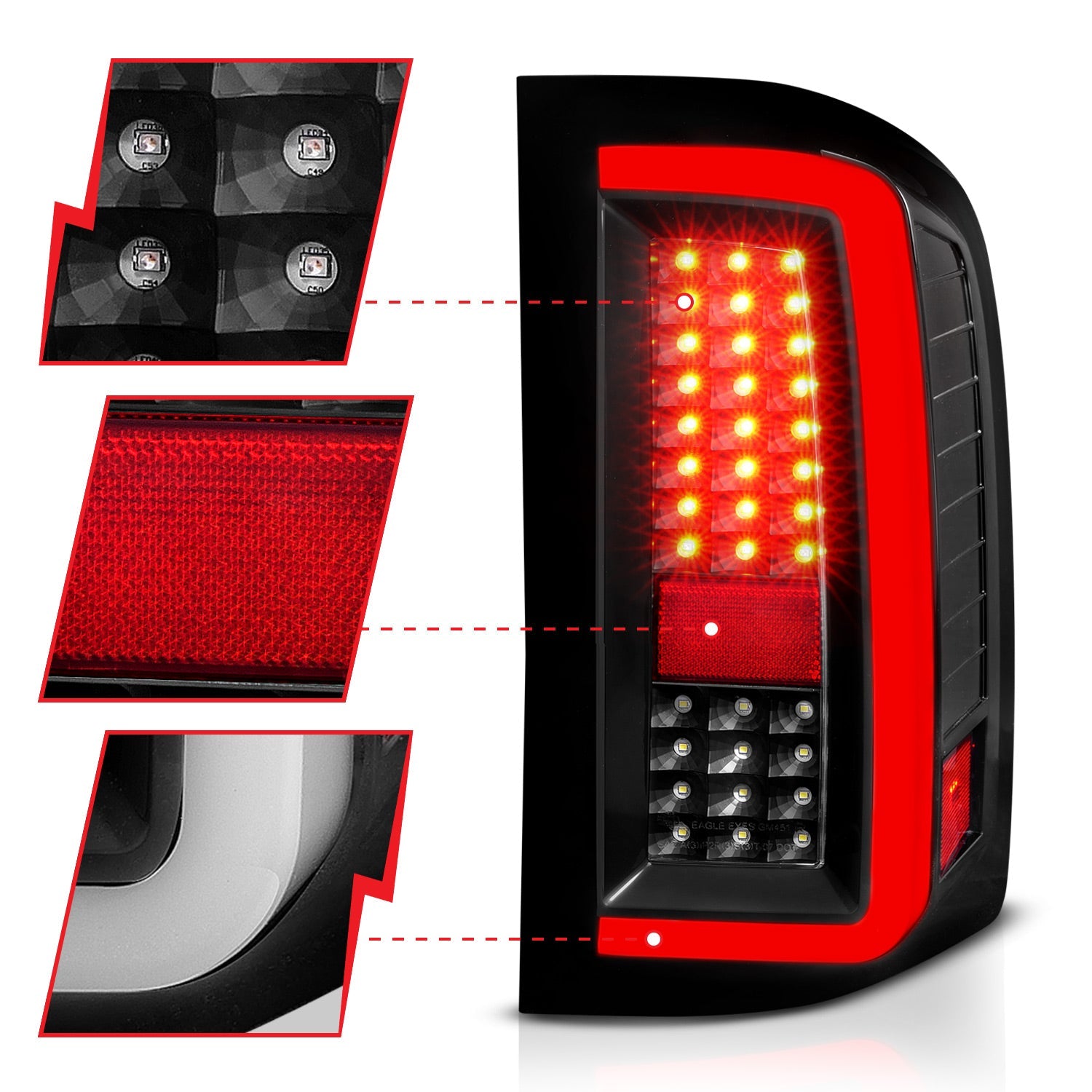 CHEVY SILVERADO 1500 07-13 / 2500HD/3500HD 07-14 FULL LED C BAR STYLE TAIL LIGHTS BLACK CLEAR LENS