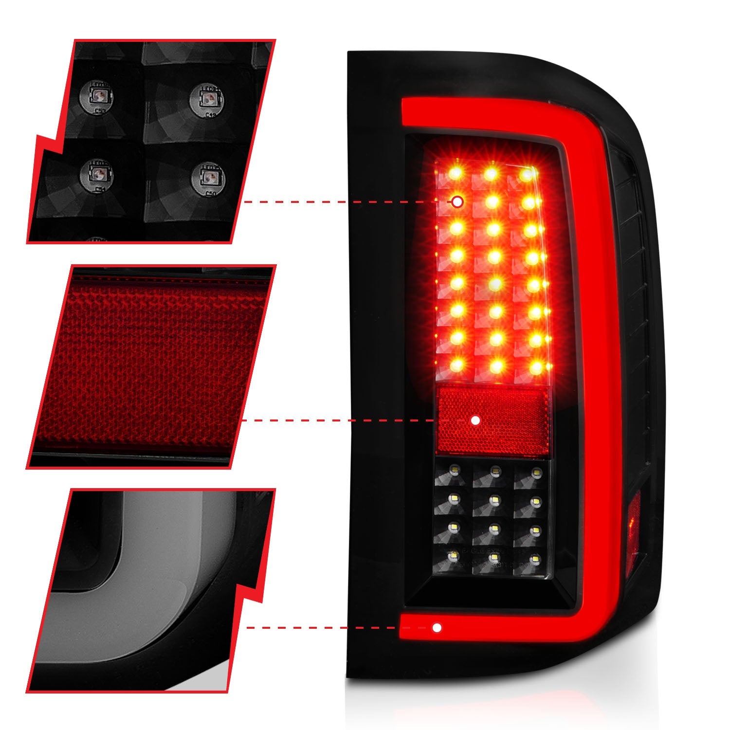 CHEVY SILVERADO 1500 07-13 / 2500HD/3500HD 07-14 FULL LED C BAR STYLE TAIL LIGHTS G5 BLACK SMOKE LENS