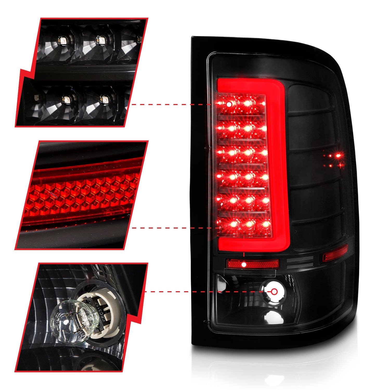 GMC SIERRA 1500 07-13 (EXCEPT 07 CLASSIC)/ SIERRA 2500HD/3500HD 07-14 (SINGLE REAR WHEEL) LED C BAR TAIL LIGHTS BLACK CLEAR LENS