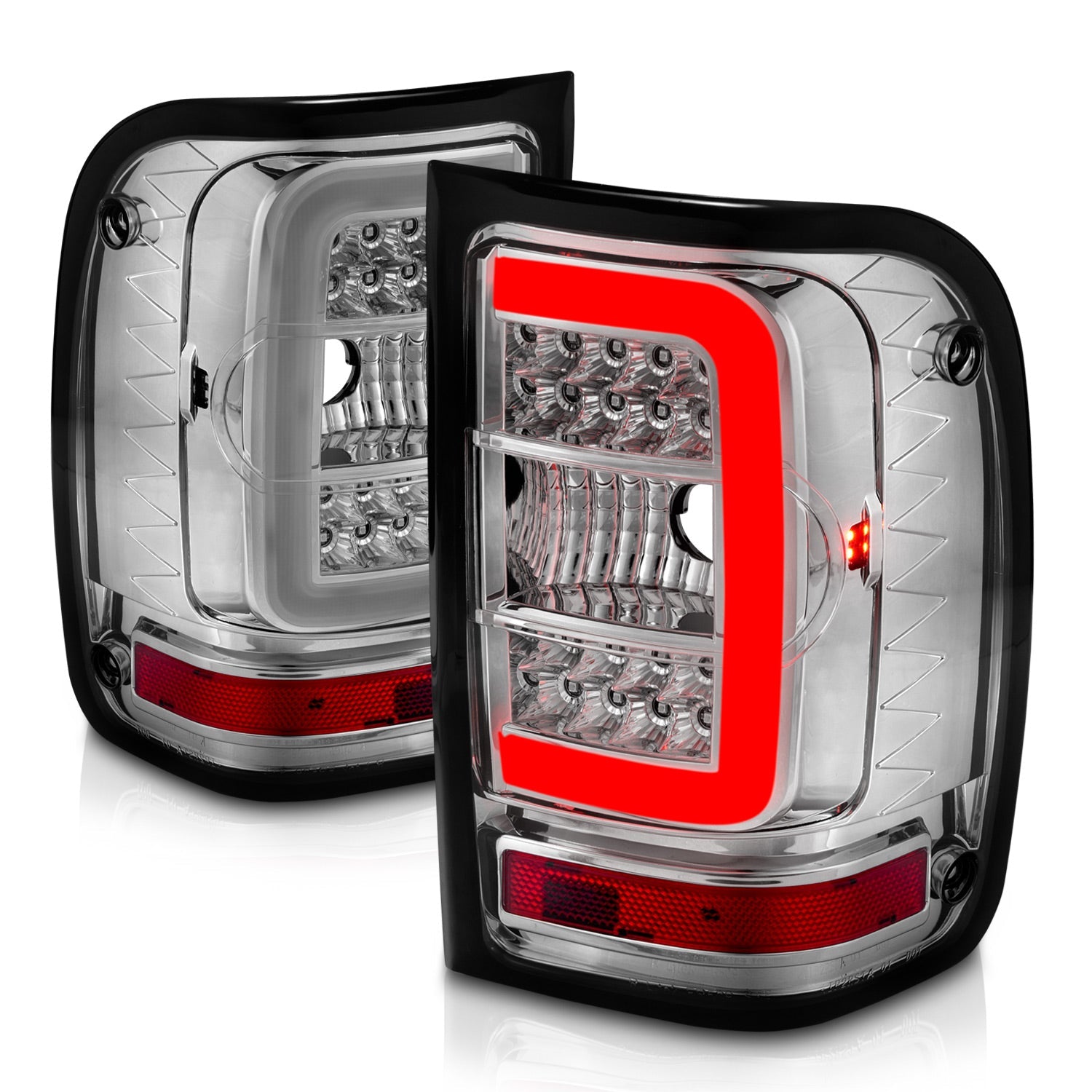 FORD RANGER 01-11 LED C BAR TAIL LIGHTS CHROME CLEAR LENS (NOT FOR 05-07 STX MODELS)