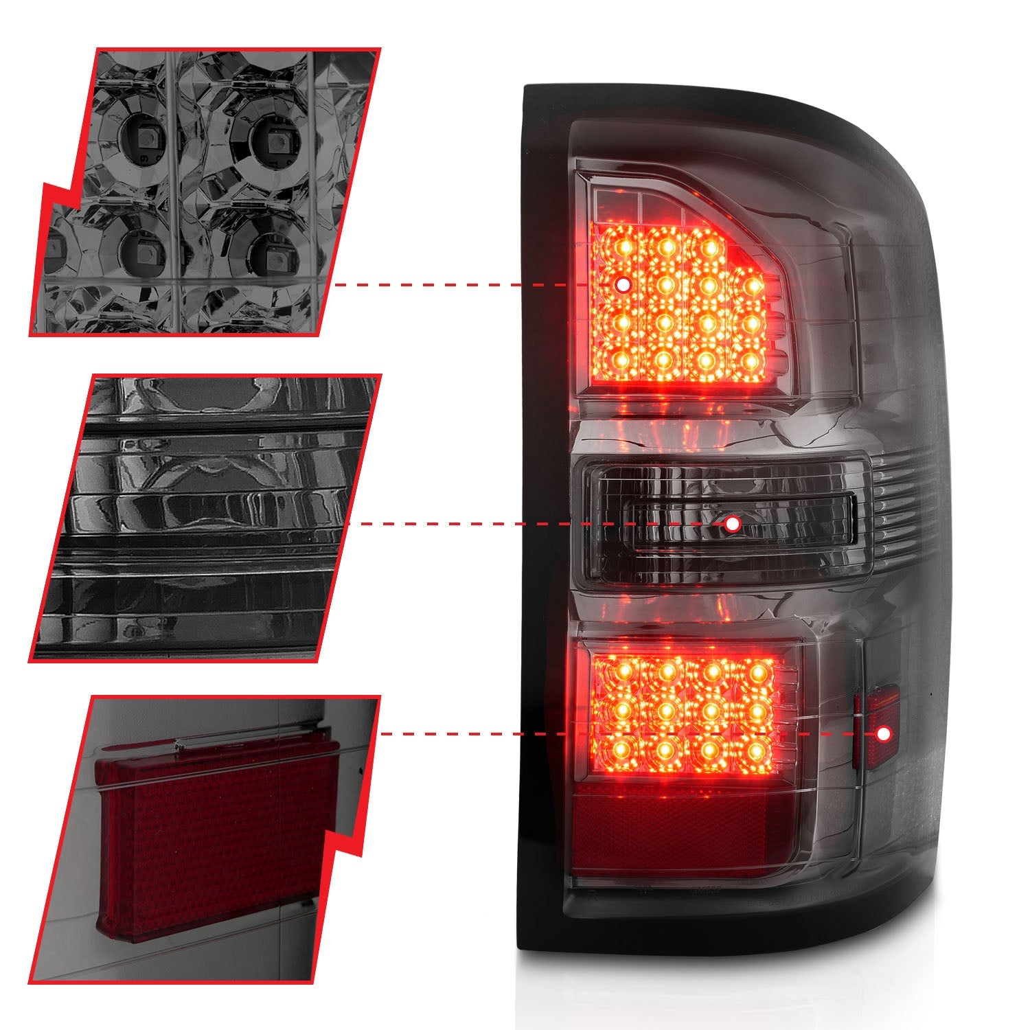 GMC SIERRA 1500 14-18 / 2500HD/3500HD 15-19 LED TAIL LIGHTS CHROME SMOKE LENS (SINGLE REAR WHEEL)(NOT FOR OE FACTORY LED MODELS)
