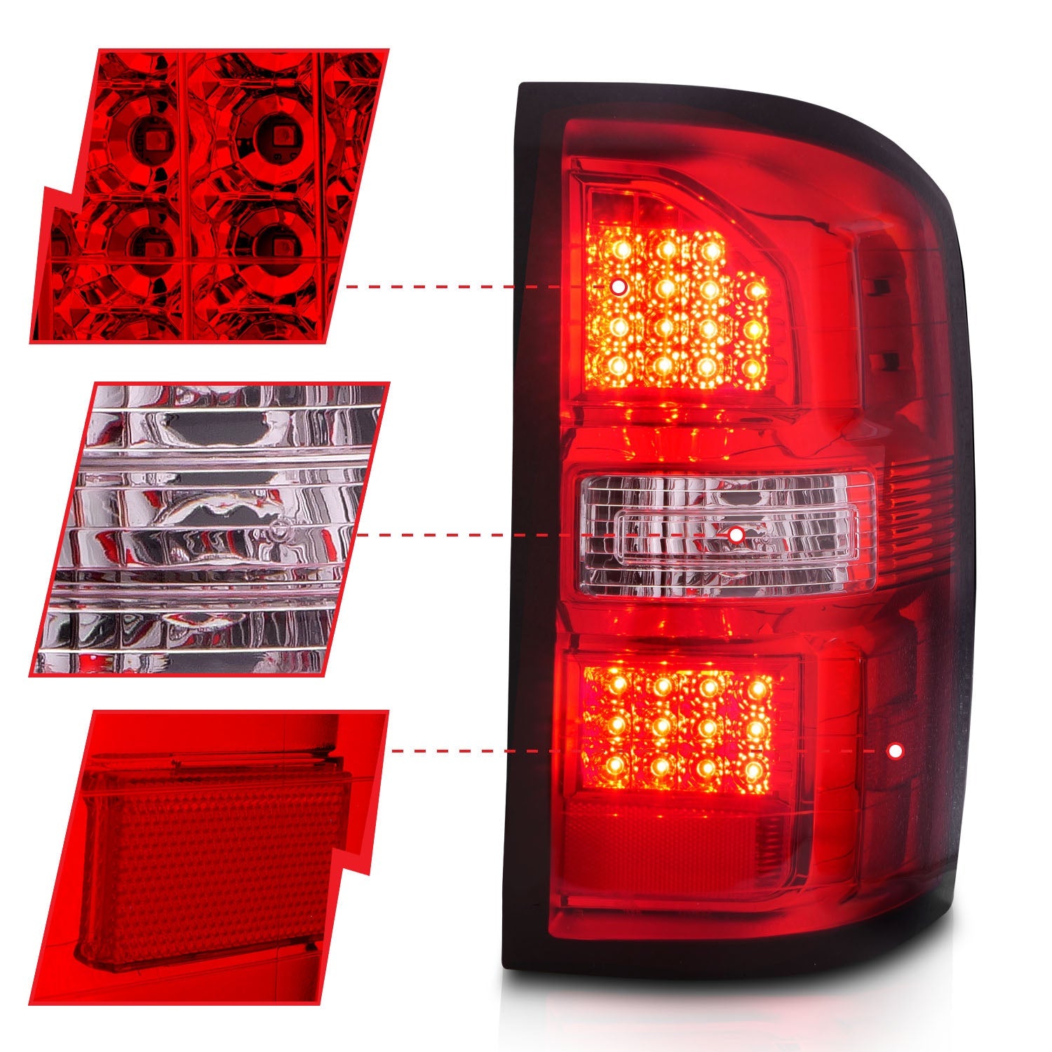 GMC SIERRA 1500 14-18 / 2500HD/3500HD 15-19 LED TAIL LIGHTS RED/CLEAR LENS CHROME (SINGLE REAR WHEEL)(NOT FOR OE FACTORY LED MODELS)