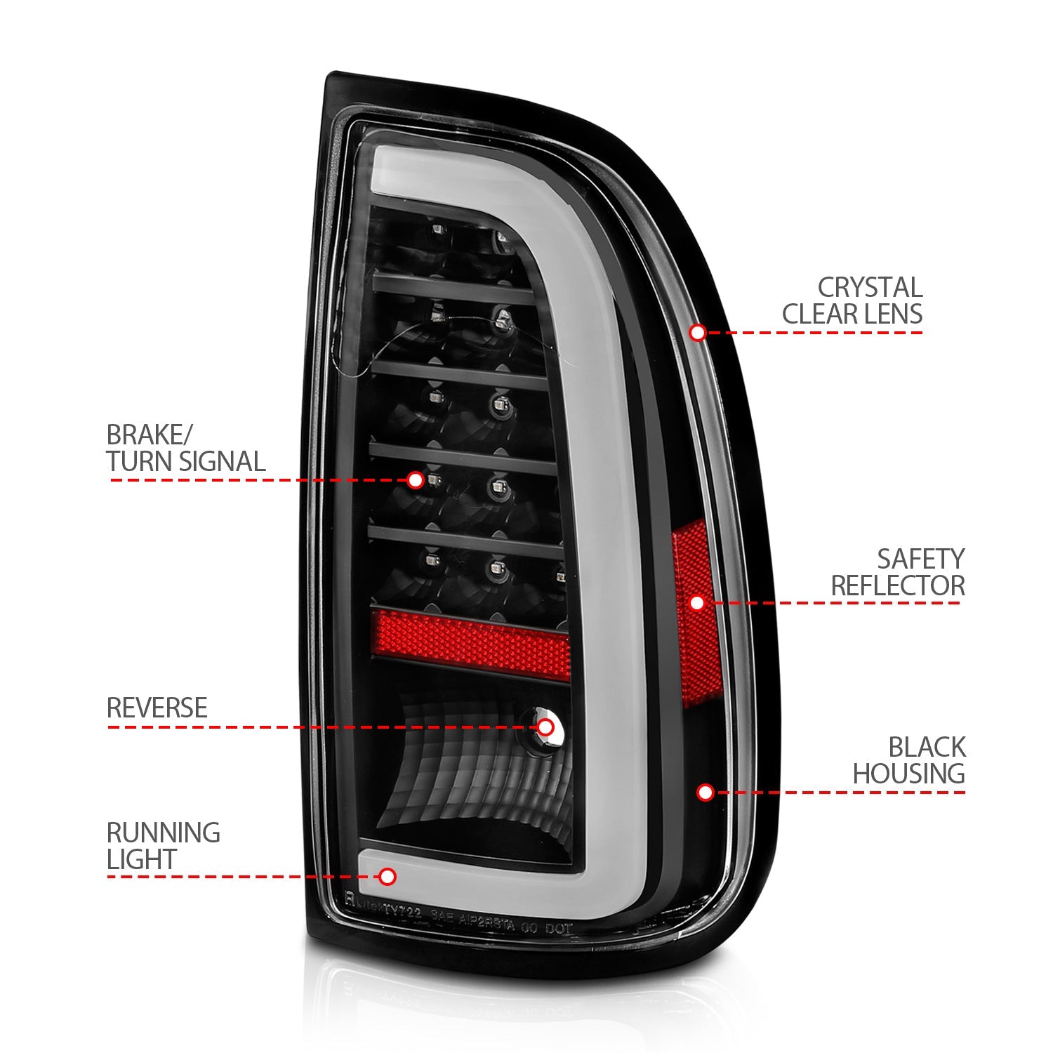 TOYOTA TUNDRA 00-06 LED LIGHT BAR TAIL LIGHTS BLACK CLEAR LENS(STD BED REGULAR CAB, ACCESS CAB)