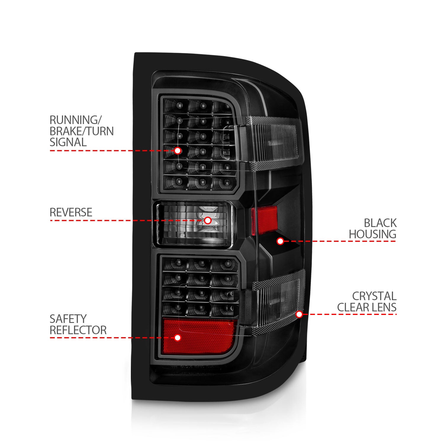 CHEVY SILVERADO 14-18 1500 / 15-19 2500HD/3500HD / GMC SIERRA 15-19 2500HD/3500HD DUALLY LED TAIL LIGHTS BLACK CLEAR (NOT FOR OE FACTORY LED MODELS)