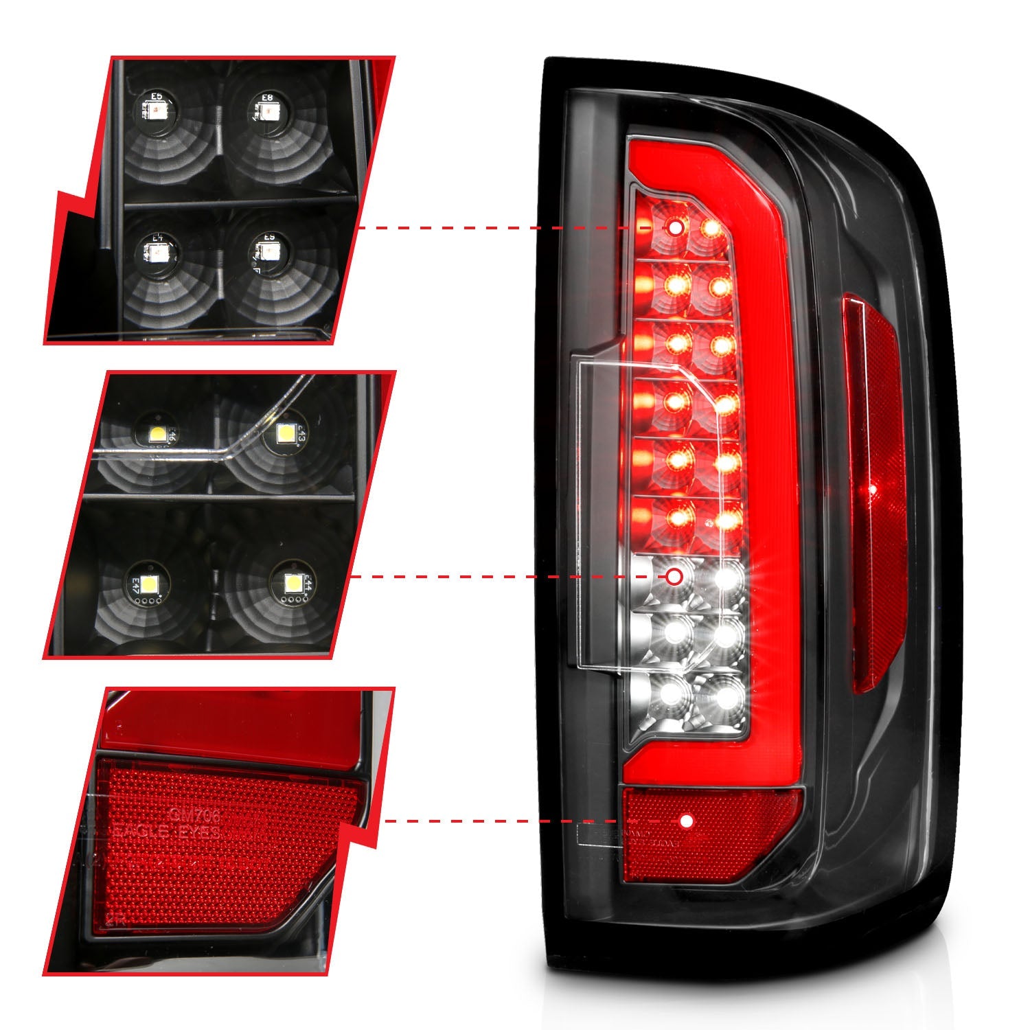 CHEVY COLORADO 15-22 FULL LED LIGHT BAR STYLE TAIL LIGHTS BLACK CLEAR LENS
