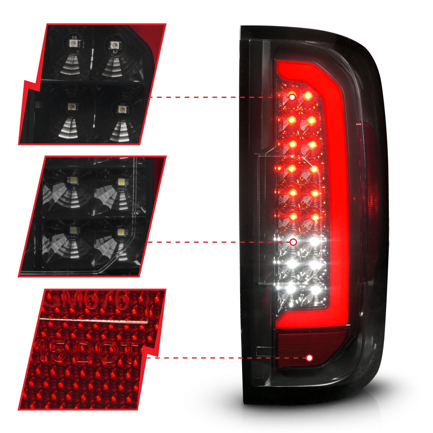 GMC CANYON 15-22 FULL LED TAIL LIGHTS BLACK SMOKE LENS (RED LIGHT BAR)