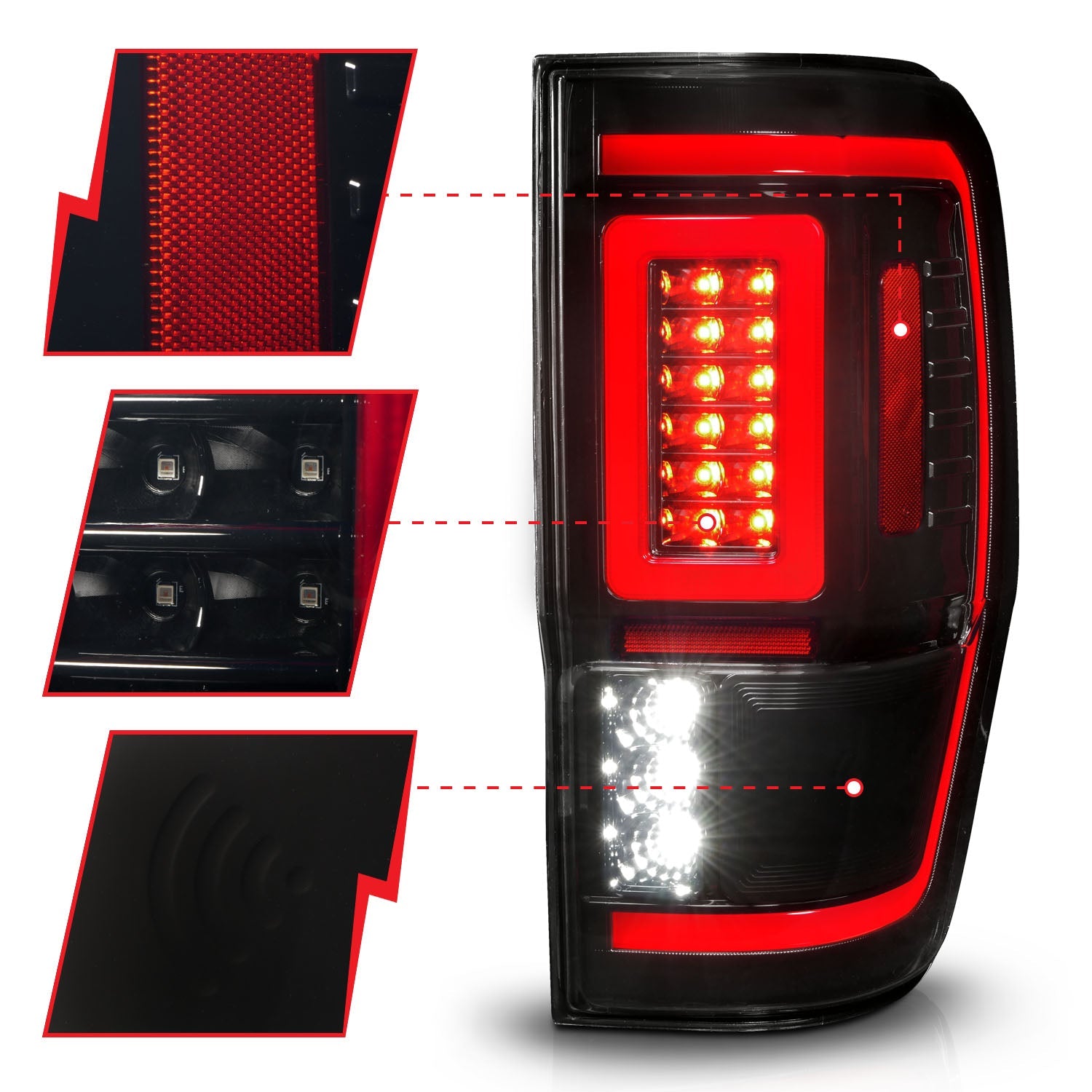 FORD RANGER 19-23 FULL LED TAIL LIGHTS BLACK SMOKE LENS W/ SEQUENTIAL SIGNAL (FOR ALL MODELS)