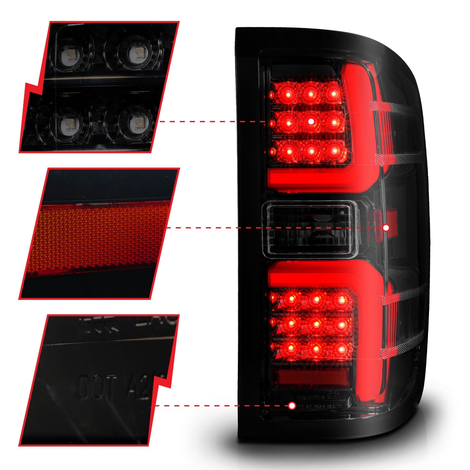 CHEVY SILVERADO 1500 14-18 / 2500HD/3500HD 15-19 / GMC SIERRA 2500HD/3500HD DUALLY 15-19 LED TAIL LIGHTS BLACK SMOKE LENS W/ SEQUENTIAL SIGNAL