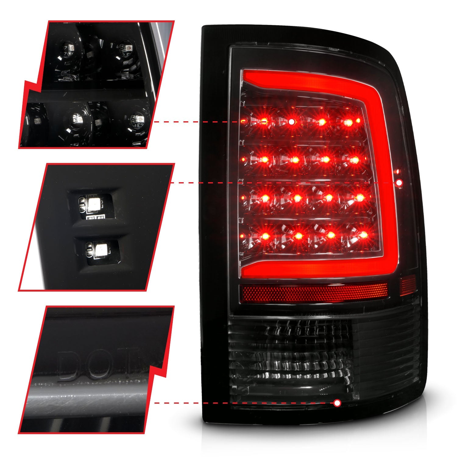 DODGE RAM 1500 09-18 / RAM 2500/3500 10-18 LED TAIL LIGHTS BLACK CLEAR LENS W/ SEQUENTIAL (NOT FOR OE LED TAIL LIGHT MODELS)