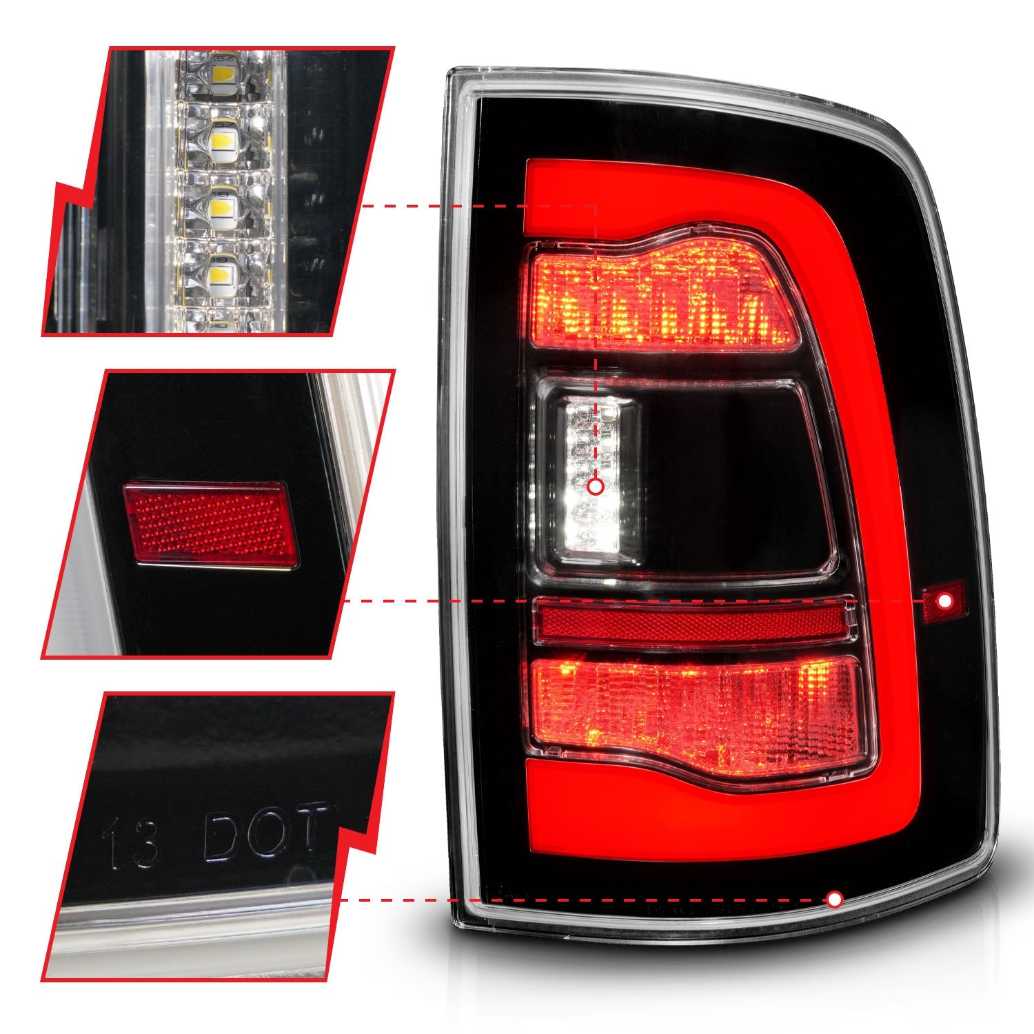 DODGE RAM 1500 09-18 / RAM 2500/3500 10-18 LED TAIL LIGHTS BLACK CLEAR LENS W/ SEQUENTIAL SIGNAL (FOR ALL MODELS)