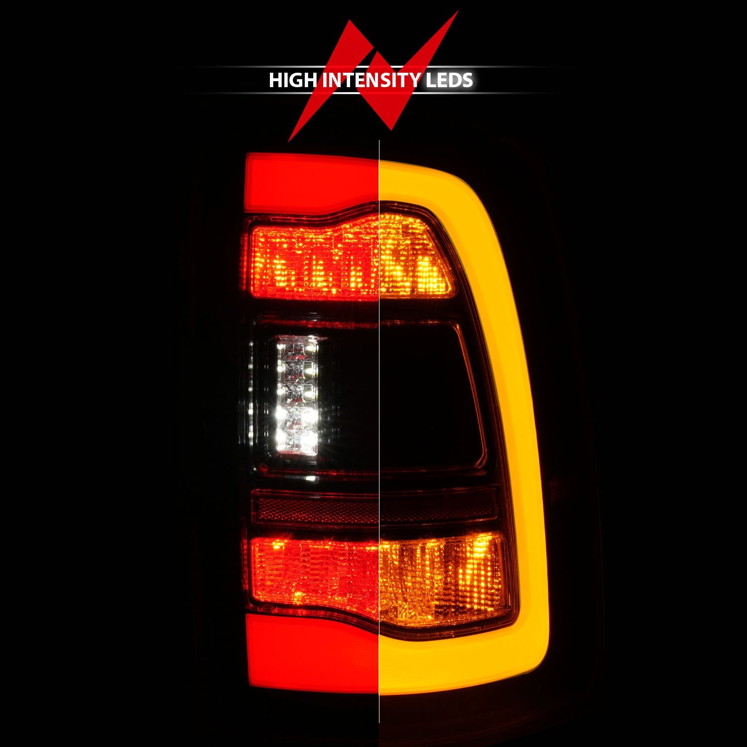 DODGE RAM 1500 09-18 / RAM 2500/3500 10-18 LED TAIL LIGHTS BLACK CLEAR LENS W/ AMBER SEQUENTIAL SIGNAL (FOR ALL MODELS)