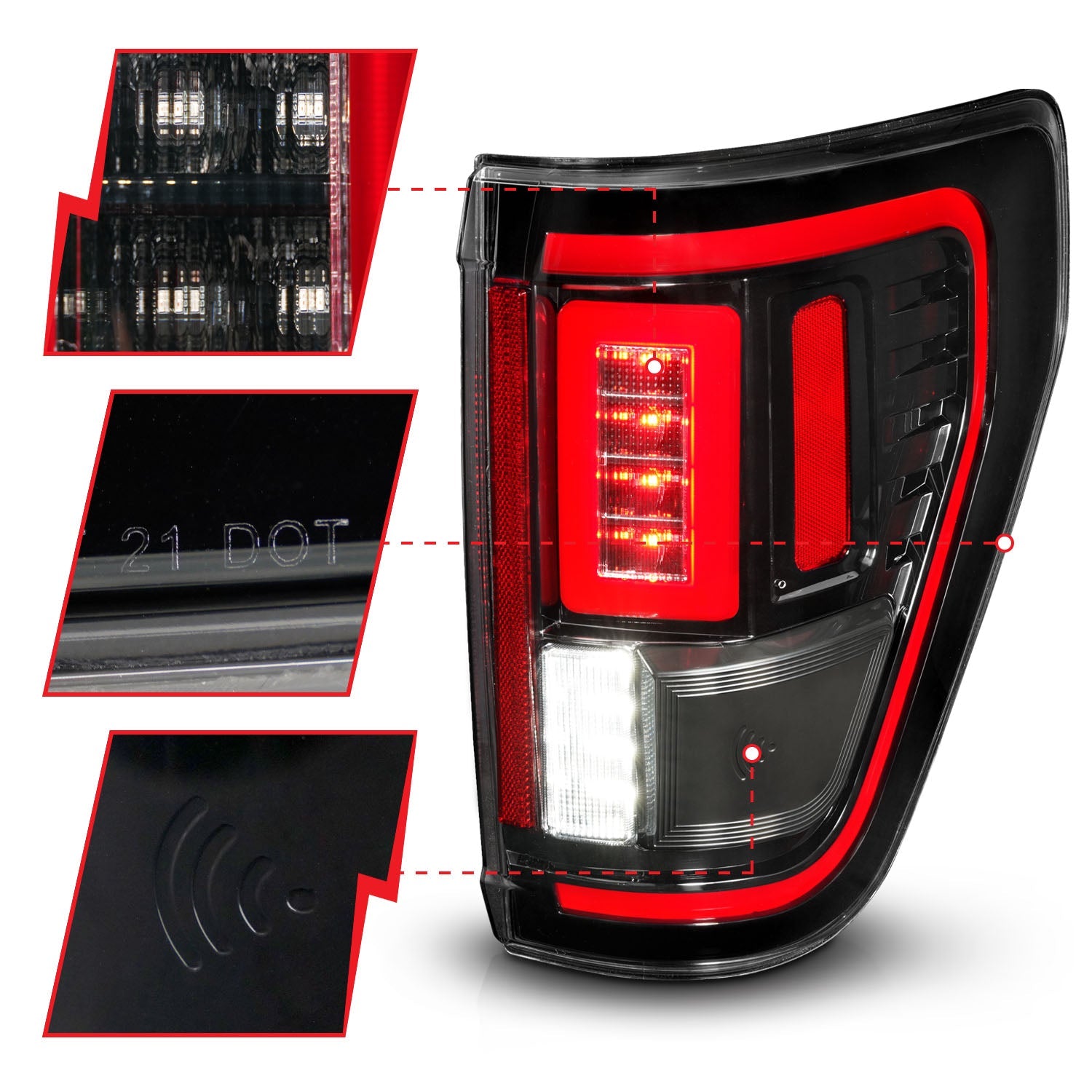 FORD F-150 21-23 FULL LED TAIL LIGHTS BLACK CLEAR LENS W/ INITIATION & SEQUENTIAL (FOR HALOGEN MODEL W/O BLIS & LED MODEL W/ BLIS SYSTEM)