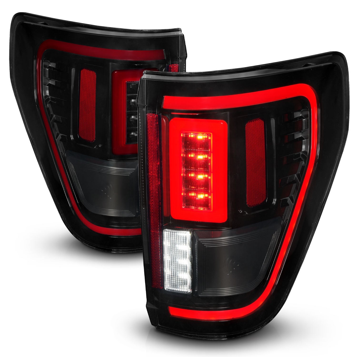 FORD F-150 21-23 FULL LED TAIL LIGHTS BLACK SMOKE LENS W/ INITIATION & SEQUENTIAL (FOR HALOGEN MODEL W/O BLIS & LED MODEL W/ BLIS SYSTEM)
