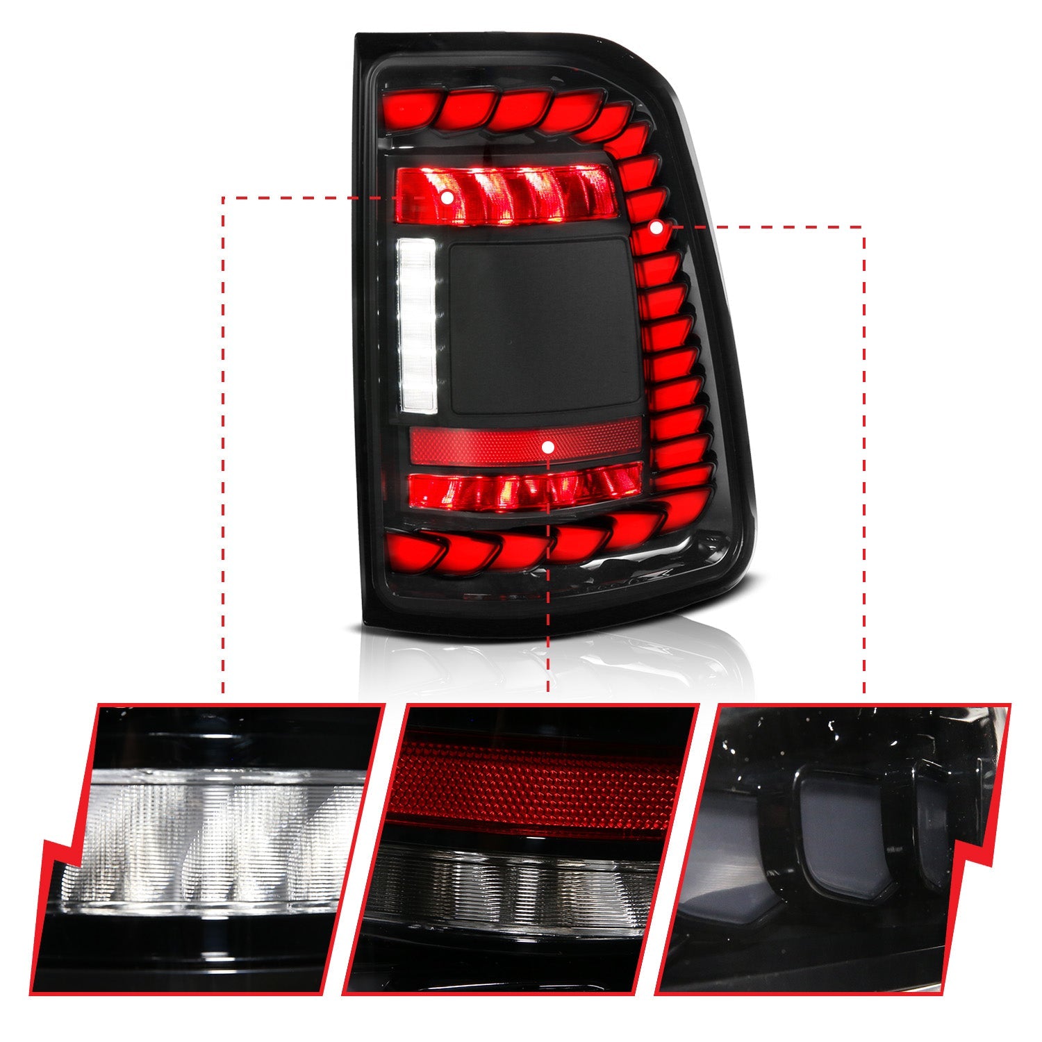 RAM 1500 19-24 FULL LED TAIL LIGHTS BLACK CLEAR LENS W/ SEQUENTIAL SIGNAL (FOR FACTORY LED MODELS ONLY)