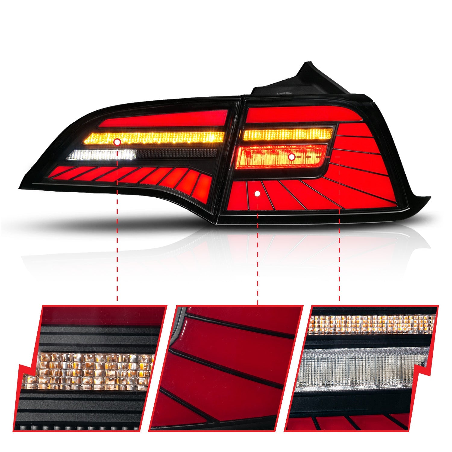 TESLA MODEL 3 17-23/MODEL Y 20-24 LED TAIL LIGHTS BLACK HOUSING SMOKE LENS (W/ SEQUENTIAL) (4PCS)