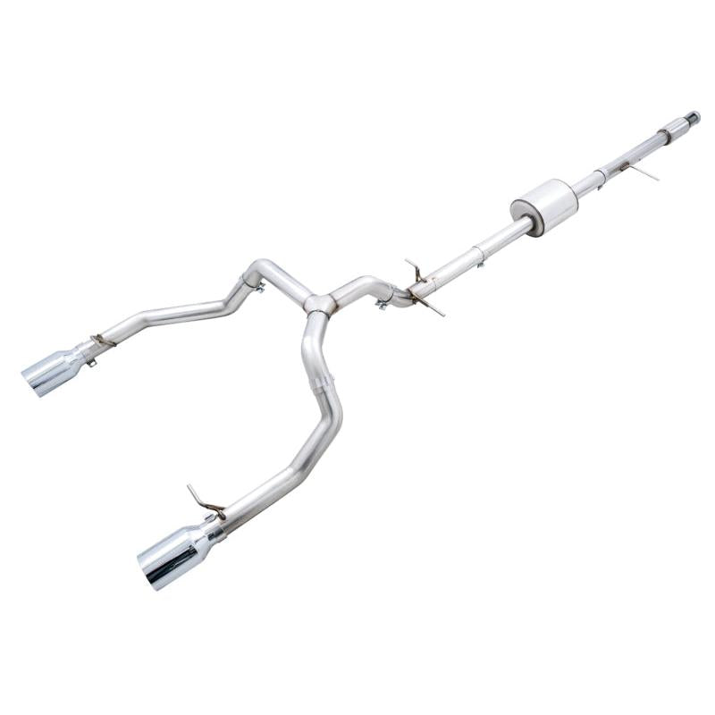 AWE Tuning 4th Gen GM 1500 5.3L 0FG Catback Split Rear Exit (Flat Bumper) - Quad Chrome Tips-SR1 Performance