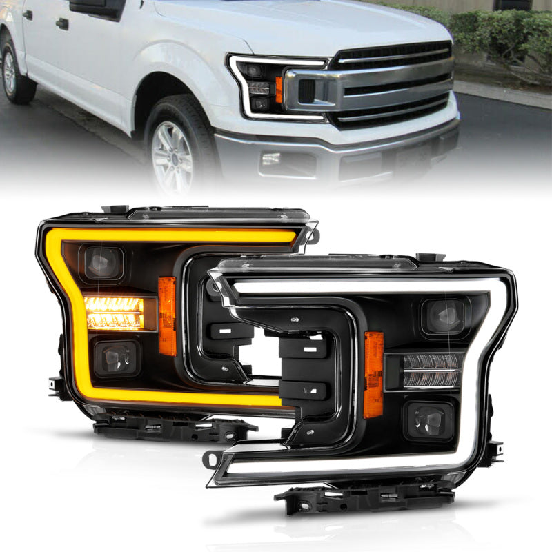 ANZO 18-20 Ford F-150 (w/o Fctry LED) Full LED Proj Headlights w/Light Bar Swtchbk Seq. Black w/Init-SR1 Performance