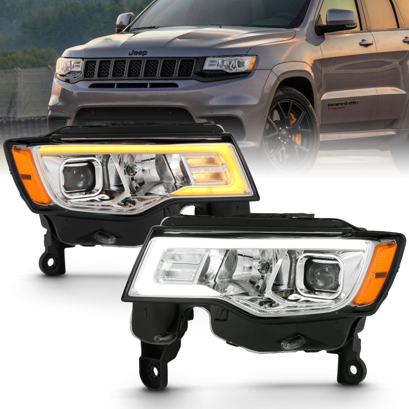 ANZO 2017-2018 Jeep Grand Cherokee Projector Headlights w/ Plank Style Switchback - Chrome w/ Amber-SR1 Performance
