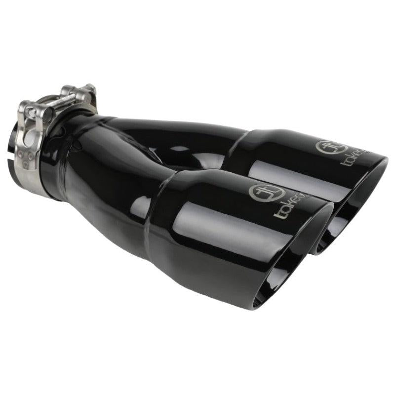 aFe Takeda 2.5in 304 Stainless Steel Clamp-on Exhaust Tip 2.5in Inlet 3in Dual Outlet - Black-SR1 Performance