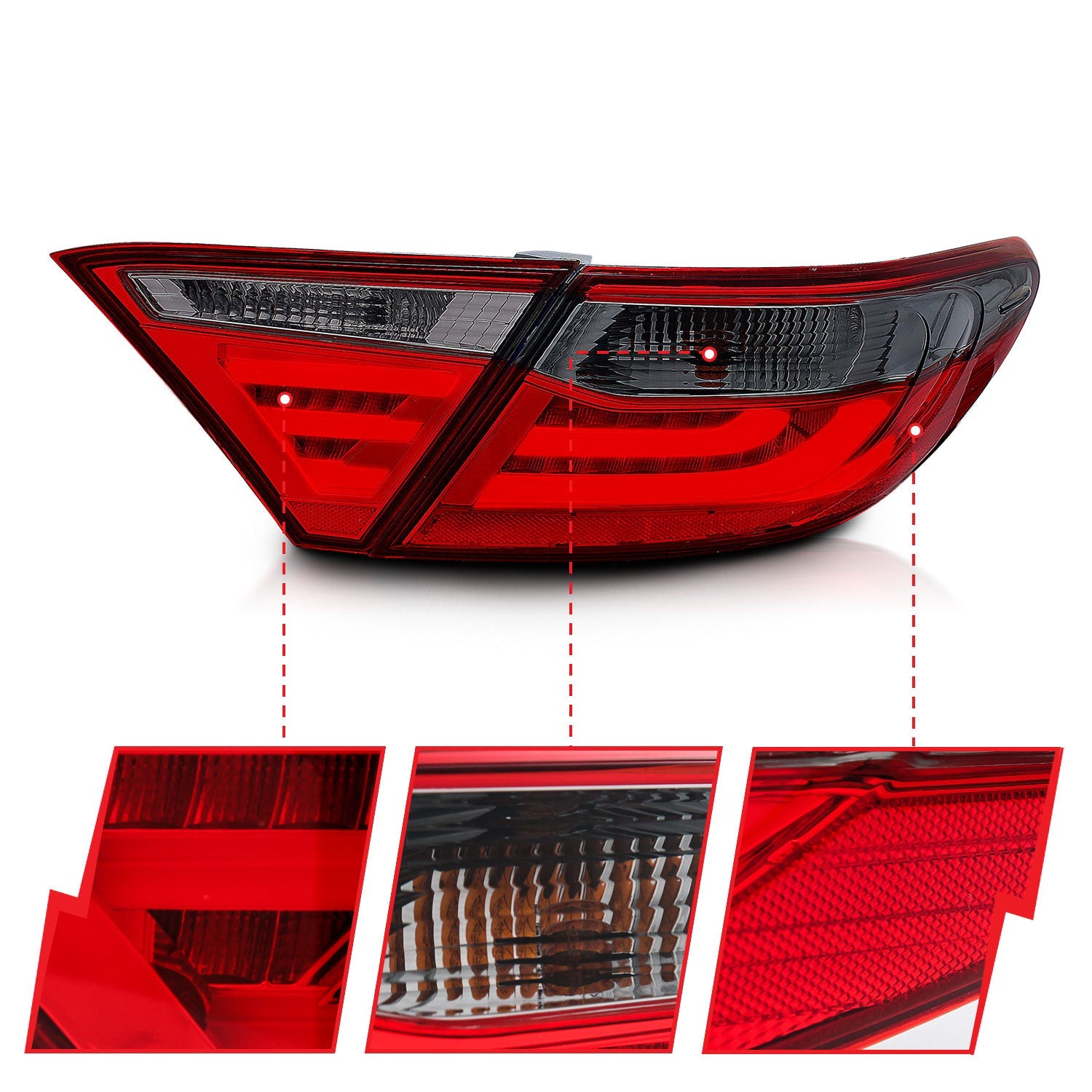 TOYOTA CAMRY 4DR 15-17 LED TAIL LIGHTS CHROME RED/SMOKE LENS (4 PCS)