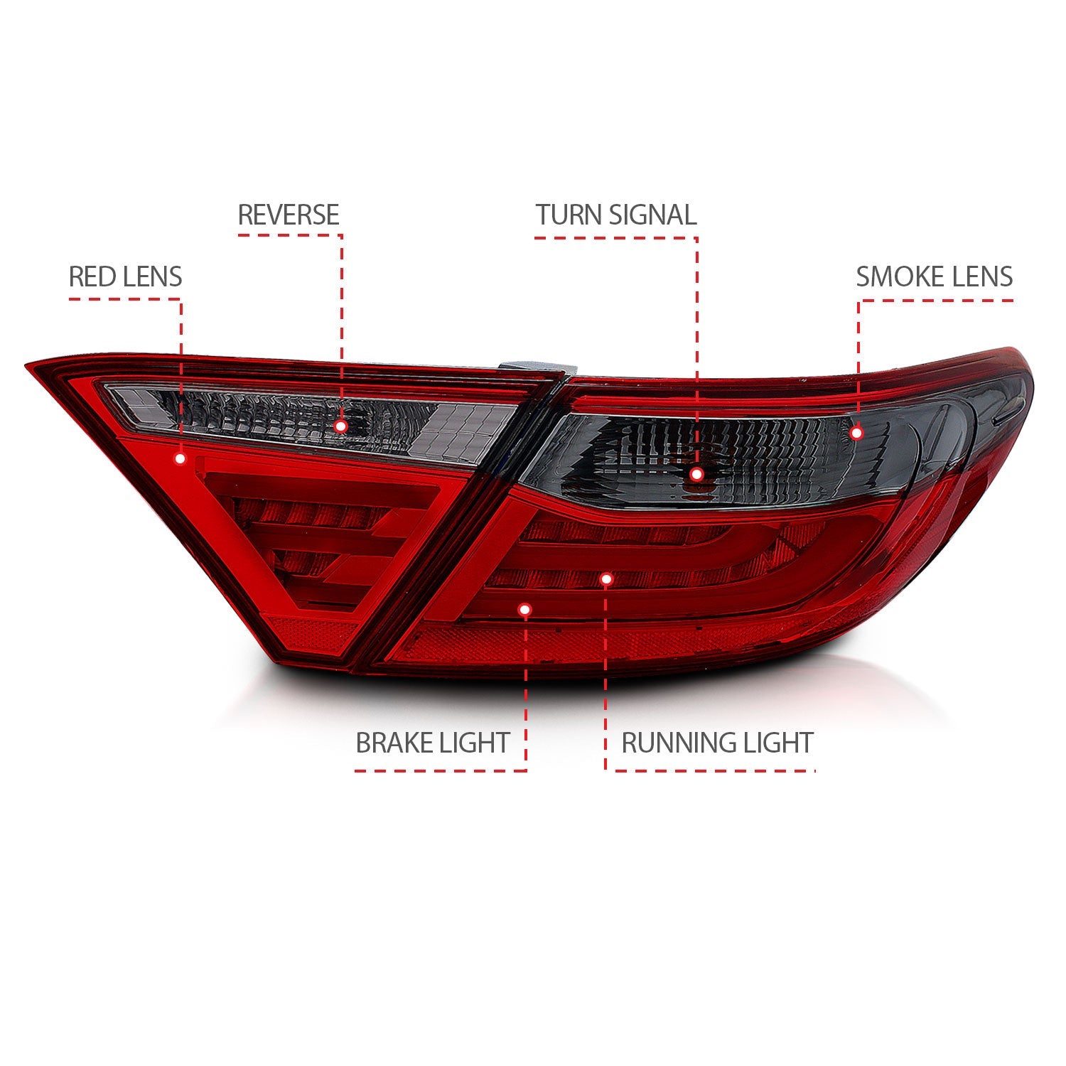TOYOTA CAMRY 4DR 15-17 LED TAIL LIGHTS CHROME RED/SMOKE LENS (4 PCS)