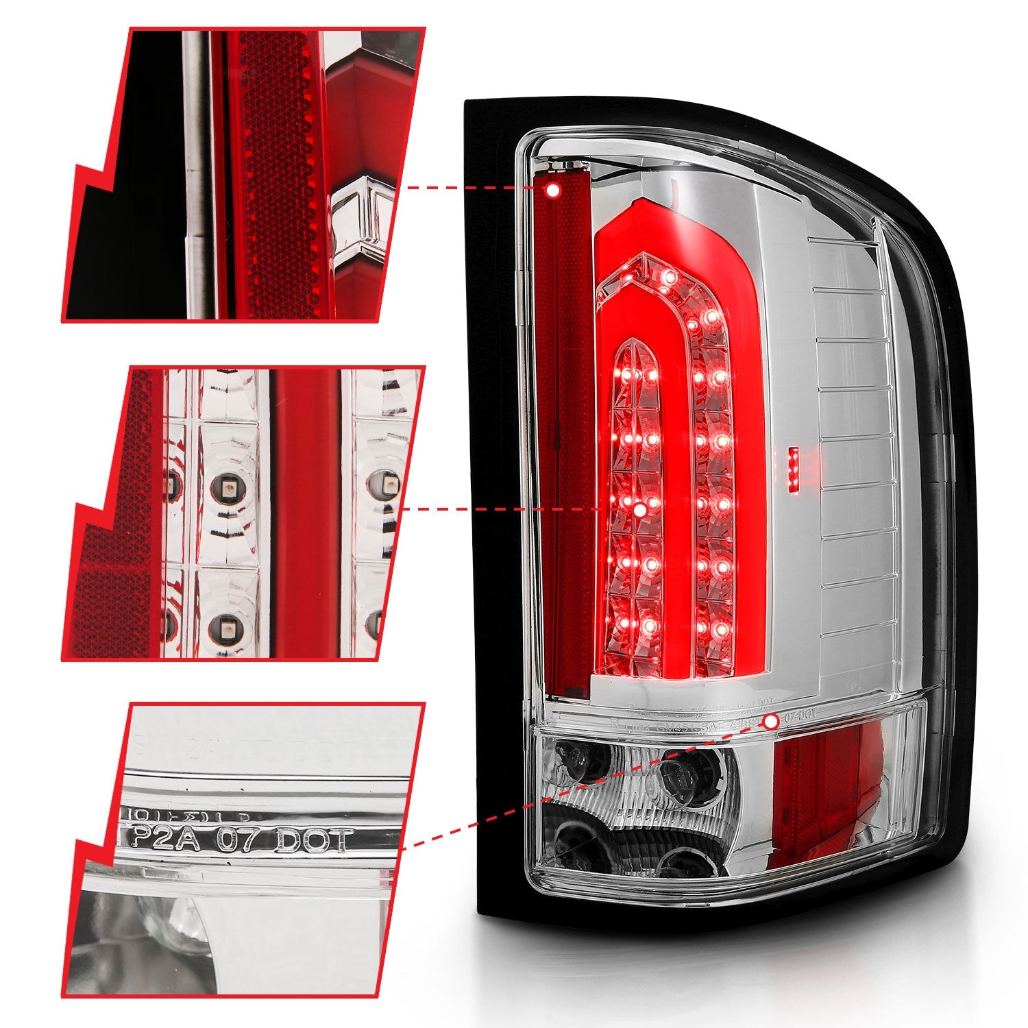 CHEVY SILVERADO 1500 07-13 / 2500HD/3500HD 07-14 LED LIGHT BAR STYLE TAIL LIGHTS CHROME