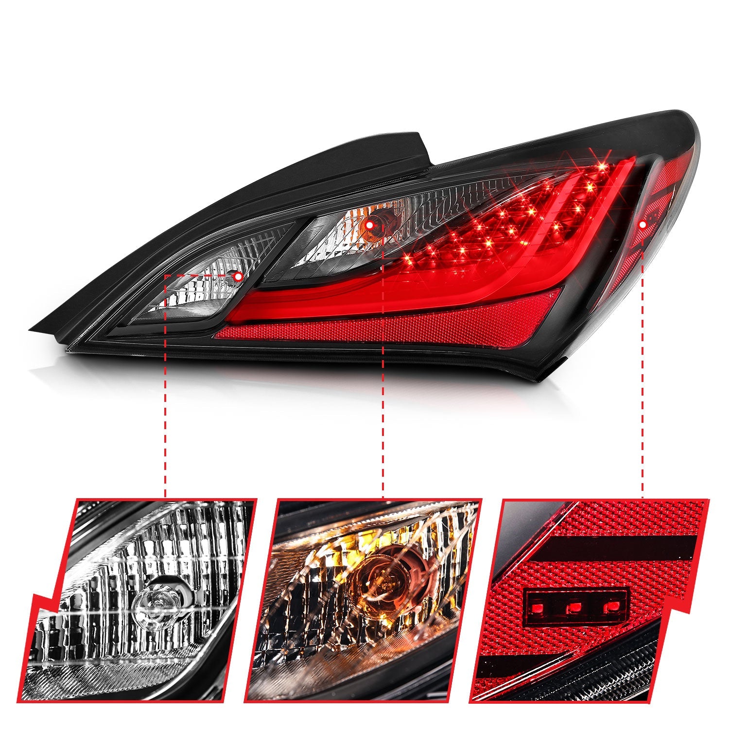 HYUNDAI GENESIS 10-16 2DR LED TAIL LIGHTS BLACK DARK SMOKE LENS