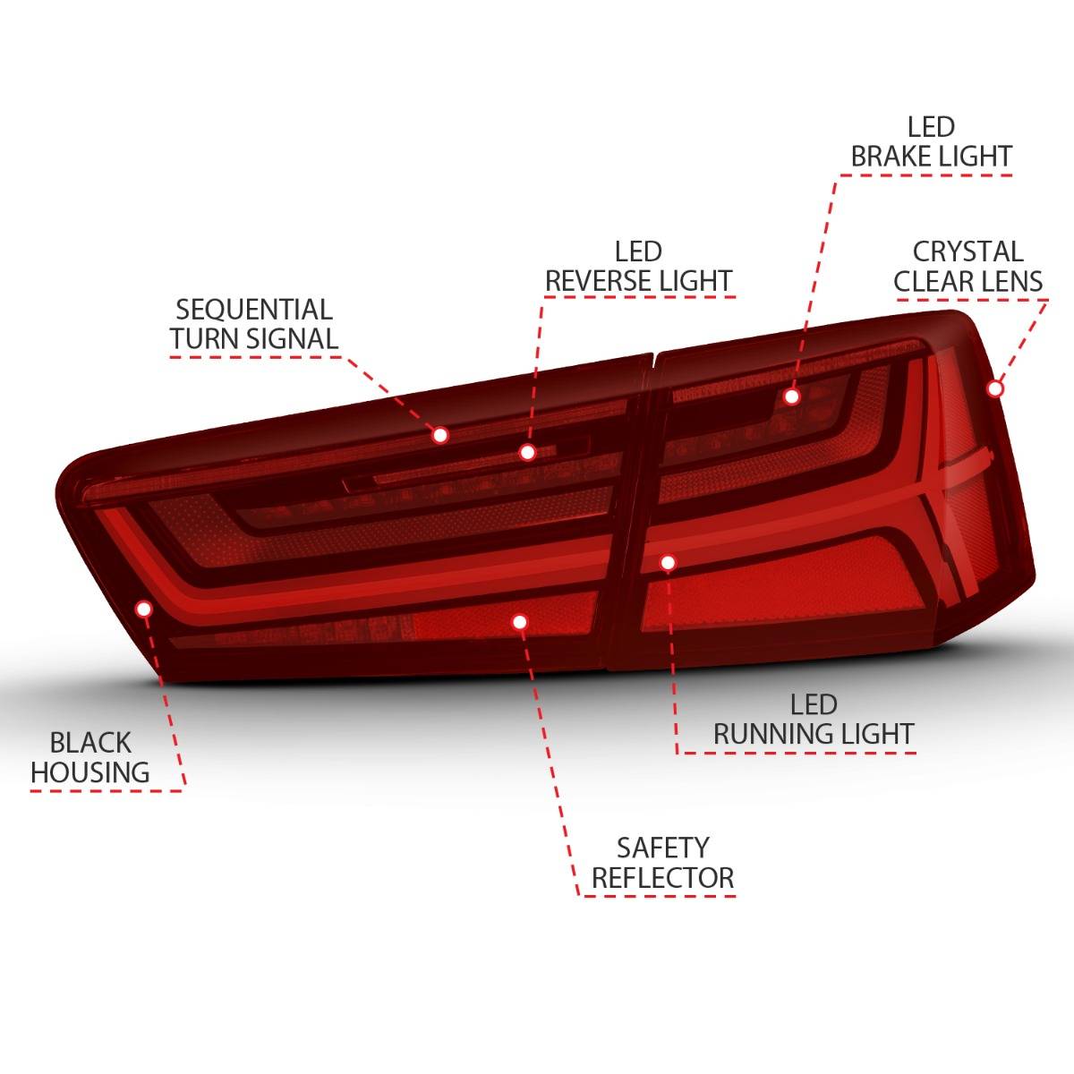 AUDI A6/S6 12-15 LED TAIL LIGHTS BLACK RED/CLEAR LENS W/ SEQUENTIAL SIGNAL 4 PCS