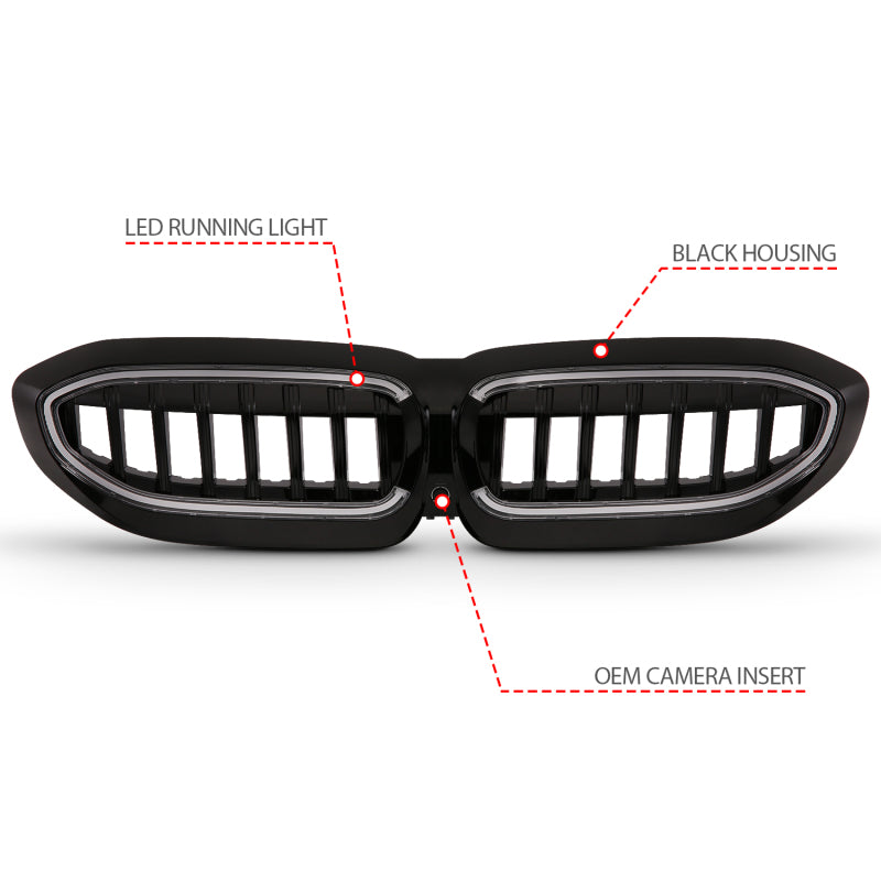 Anzo 19-22 BMW 3 Series Black Housing Full LED Front Grille w/ Initiation & Running Light-SR1 Performance