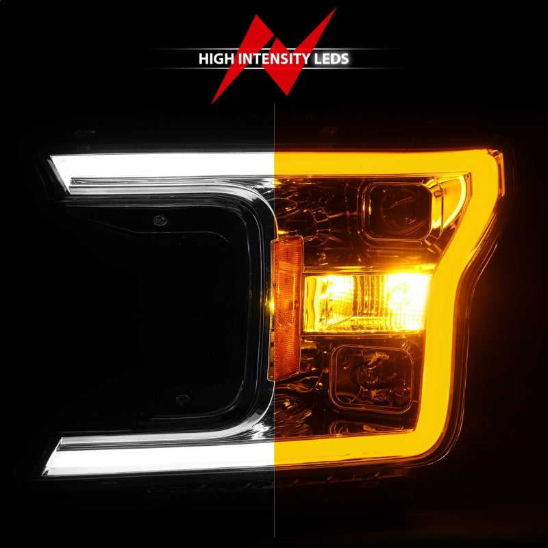 ANZO 2018-2020 Ford F-150 Projector Headlight w/Plank Style Switchback Chrome Housing-SR1 Performance