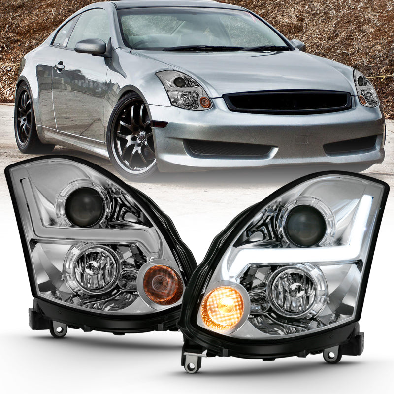 ANZO 2003-2007 Infiniti G35 Projector Headlight Plank Style Black (HID Compatible, No HID Kit )-SR1 Performance