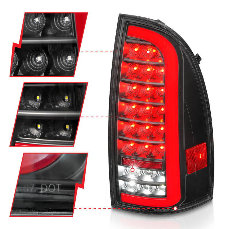 ANZO 05-15 Toyota Tacoma Full LED Tail Lights w/Light Bar Sequential Black Housing Clear Lens-SR1 Performance