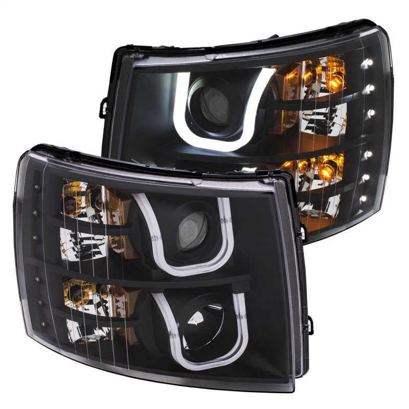 ANZO 2007-2013 Chevrolet Silverado 1500/2500 Projector Headlights w/ U-Bar Switchback Black w/ Amber-SR1 Performance