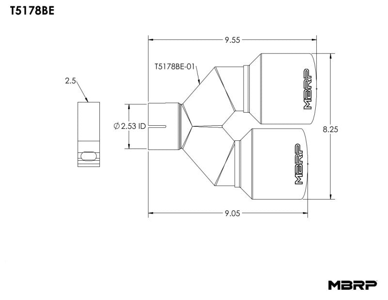 MBRP Burnt End Tip 2.5 ID Dual 4 OD Out 9.5 length Single wall 304 Stainless Steel Driver Side-SR1 Performance