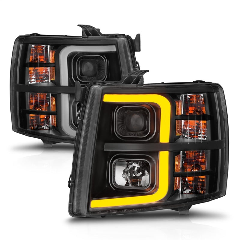 ANZO 2007-2013 Chevrolet Silverado 1500 Projector w/ Light Bar Black Housing w/ Sequential-SR1 Performance
