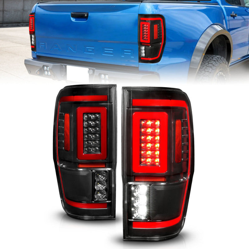ANZO 19-22 Ford Ranger Full LED Taillights w/ Lightbar Sequential Signal Black Housing/Clear Lens-SR1 Performance