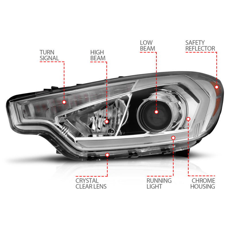 ANZO 2014-2016 Kia Forte Projector Headlights w/ Light Bar Chrome Housing-SR1 Performance