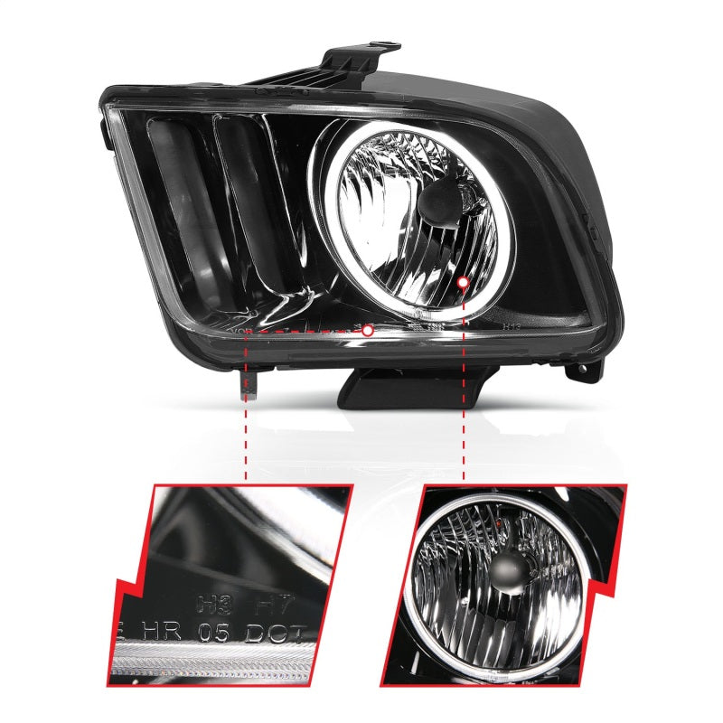 ANZO 2005-2009 Ford Mustang Crystal Headlights w/ Halo Black (CCFL)-SR1 Performance
