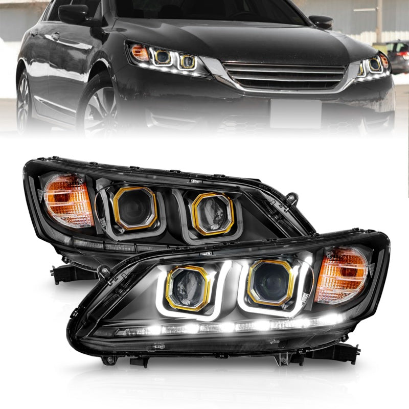 ANZO 2013-2015 Honda Accord Projector Headlights w/ U-Bar Black-SR1 Performance
