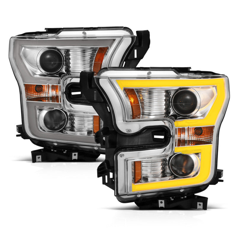 ANZO 2015-2017 Ford F-150 Projector Headlights w/ Plank Style Switchback Chrome w/ Amber-SR1 Performance