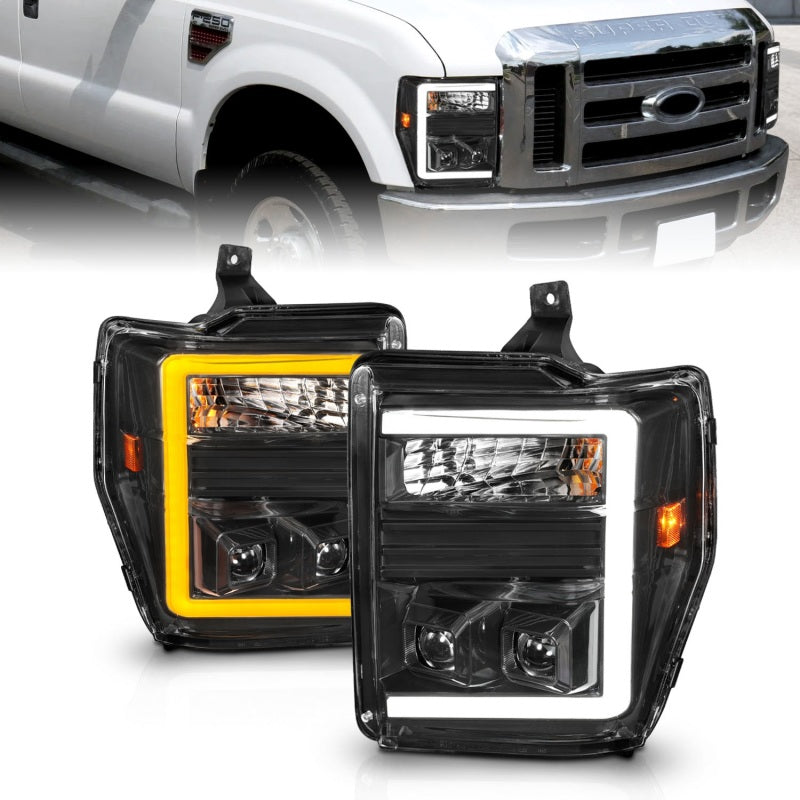 ANZO 08-10 Ford F-250 - F-550 Super Duty Projector Headlights w/ Light Bar Switchback Black Housing-SR1 Performance