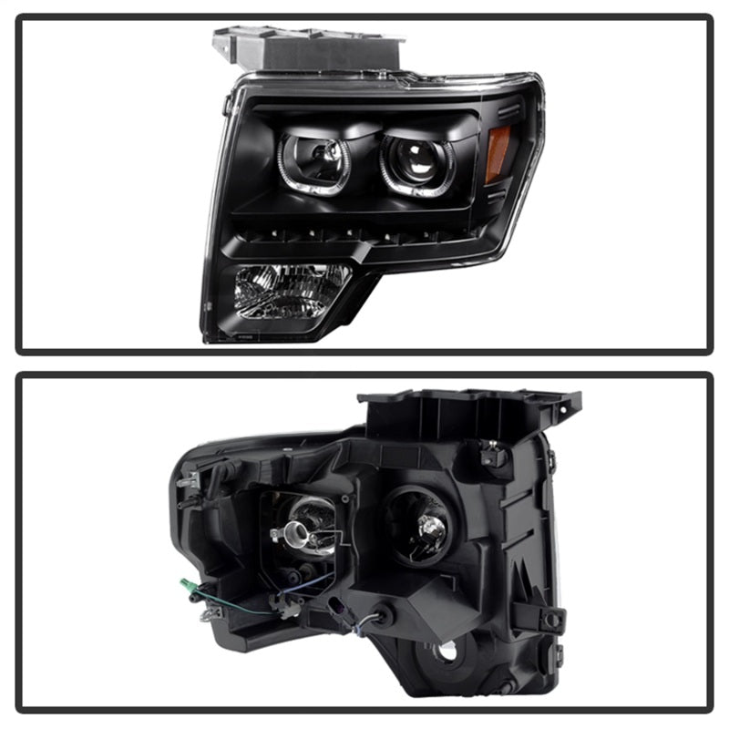 Xtune Ford F150 09-14 Projector Headlights Halogen Model Only LED Halo Black PRO-JH-FF15009-CFB-BK-SR1 Performance
