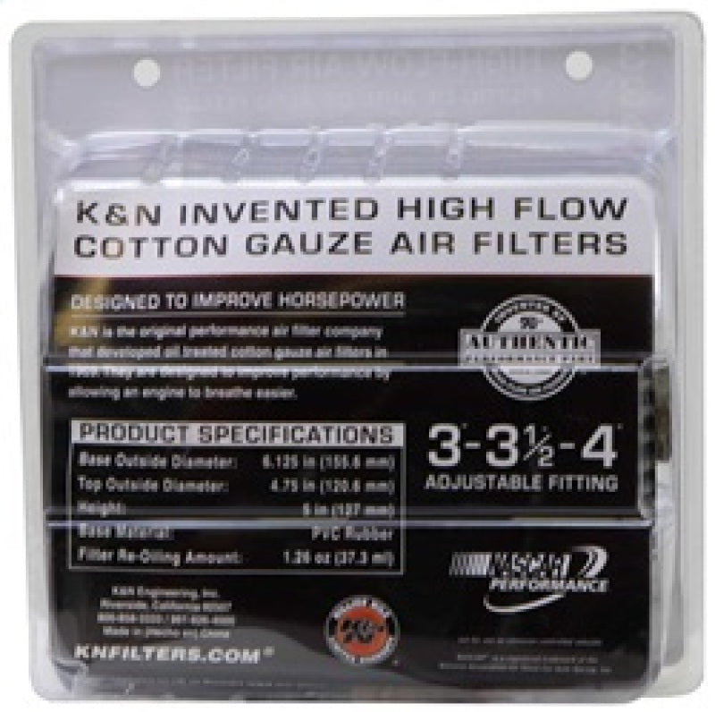 K&N Universal Air Filter Chrome Round Tapered Blue - 4in Flange ID x 1.125in Flange Length x 5.5in H-SR1 Performance